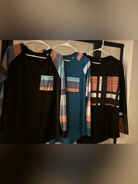 Women Colorful Striped Long Sleeve Trio - Fun Accents - Size Large